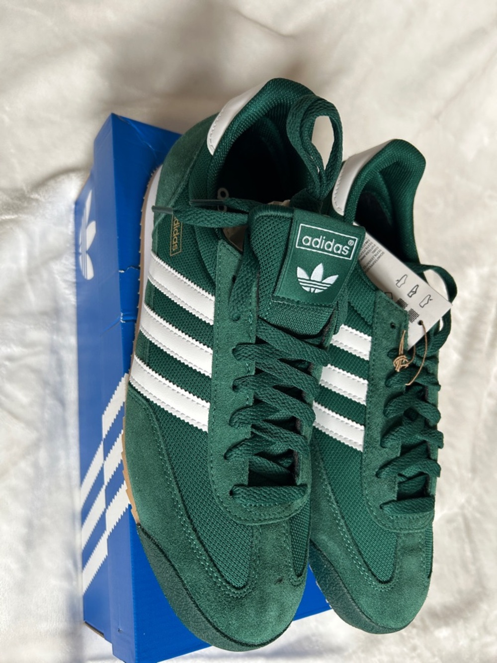 adidas Dark Green Suede Sneakers with White Stripes